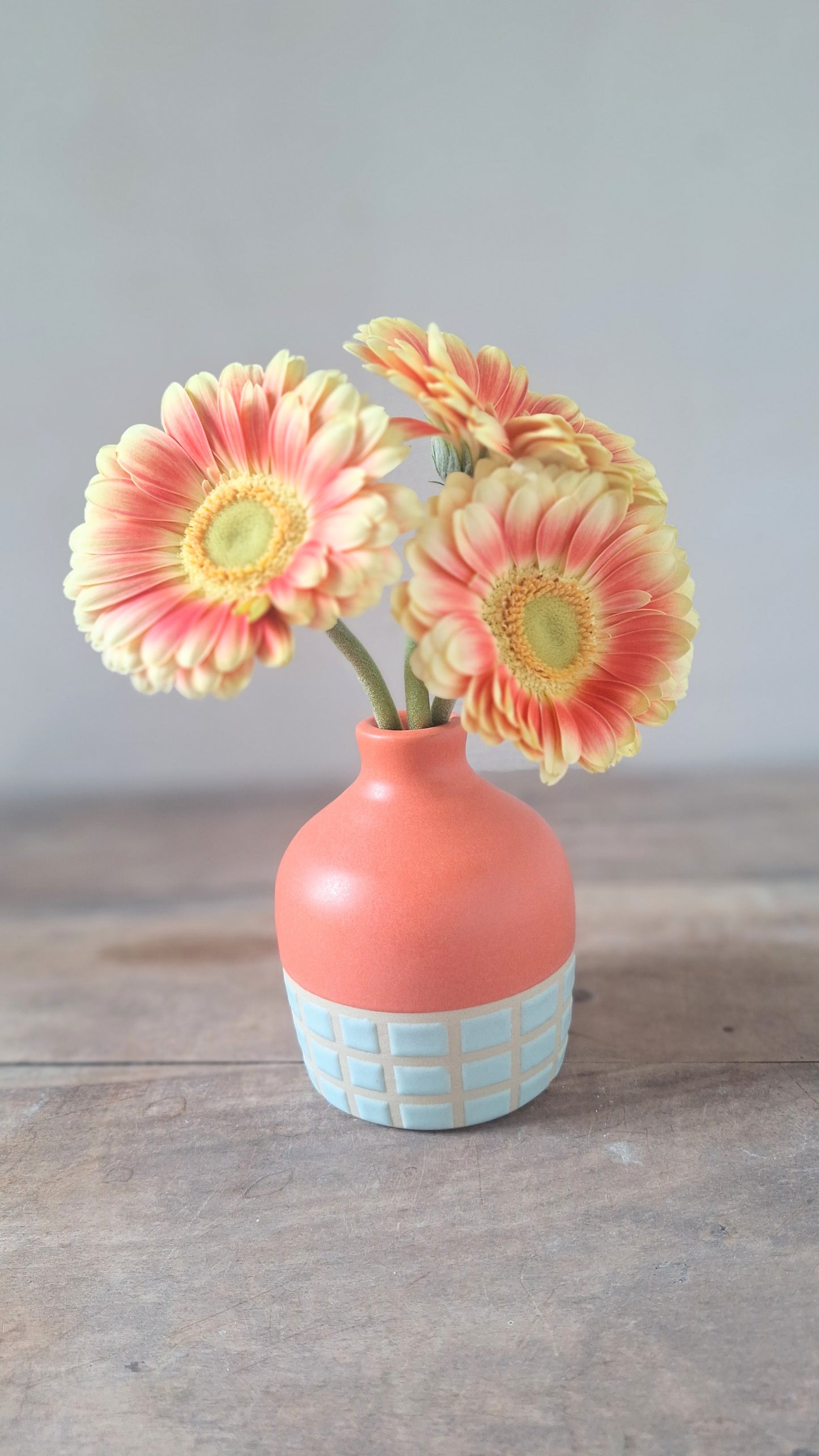 Neon Coral / Blue Tile Bud Vase
