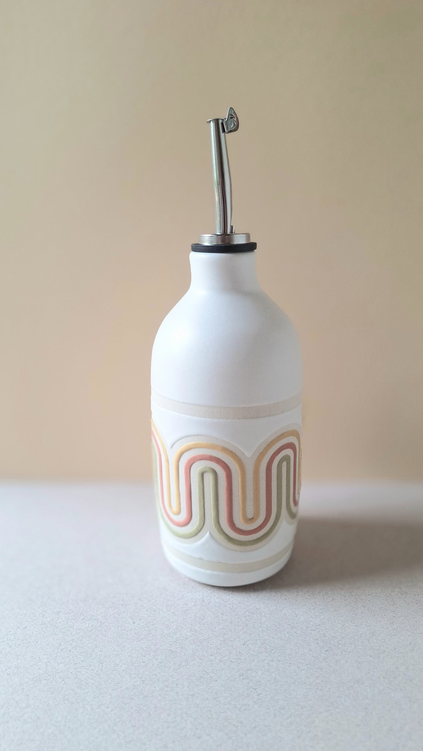White Squiggle Olive Oil Cruet