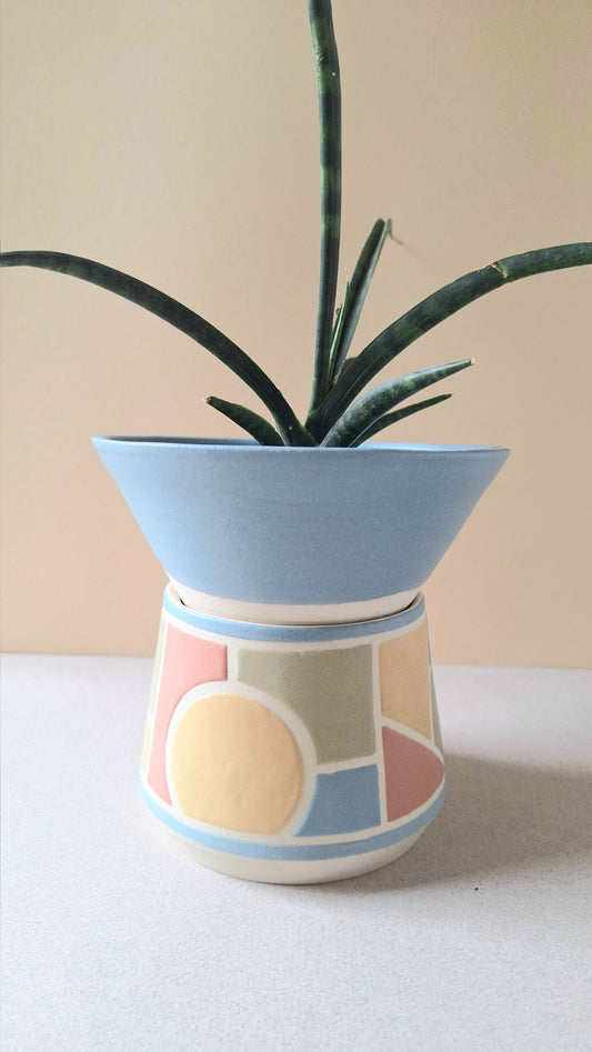 Blue Geo Angled Planter