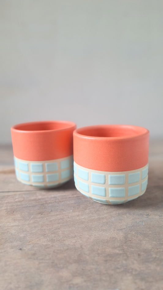 Neon Coral / Blue Tile Little Sippers Pair