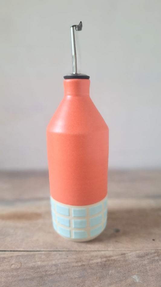 Neon Coral / Blue Tile Olive Oil Cruet