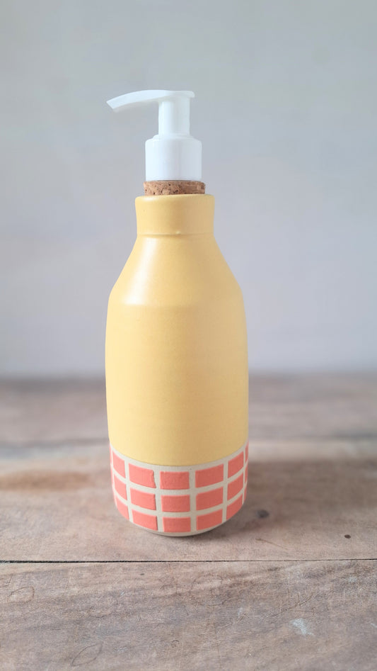 Yellow / Neon Coral Tile Soap Dispenser
