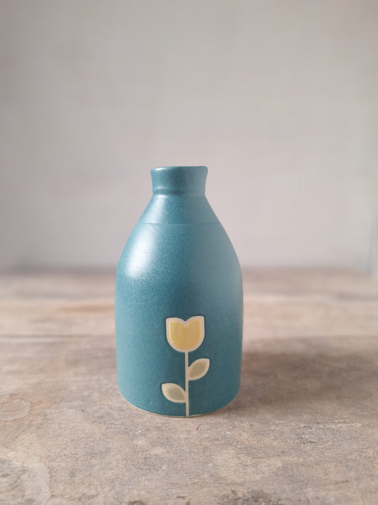 Teal Tulip Bud Vase