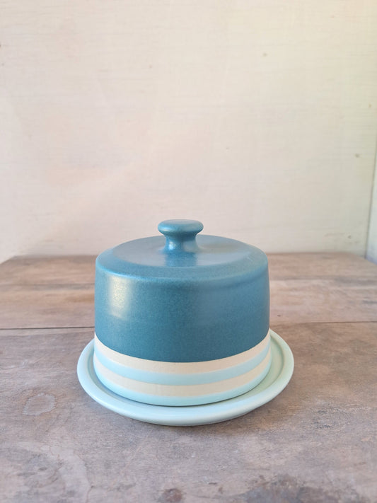 Teal/Blue Striped Butter Dish