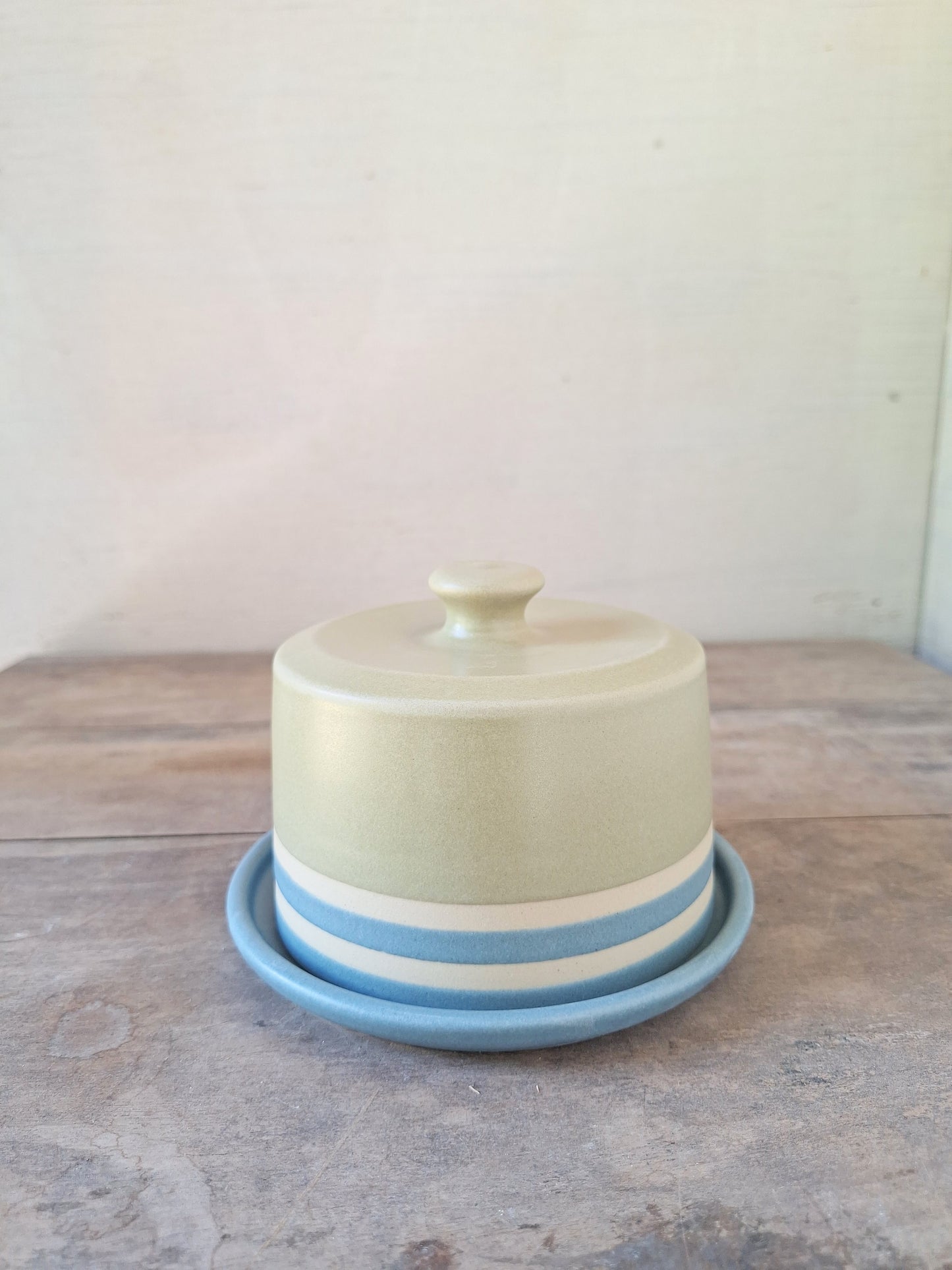 Avocado/Blue Striped Butter Dish