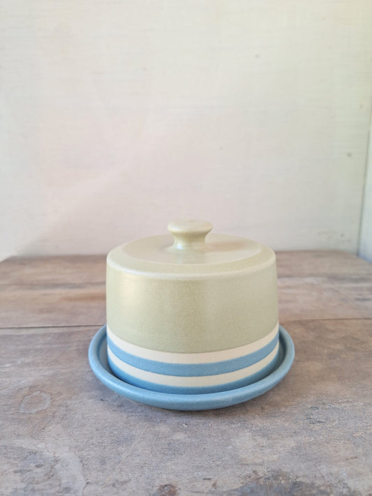 Avocado/Blue Striped Butter Dish