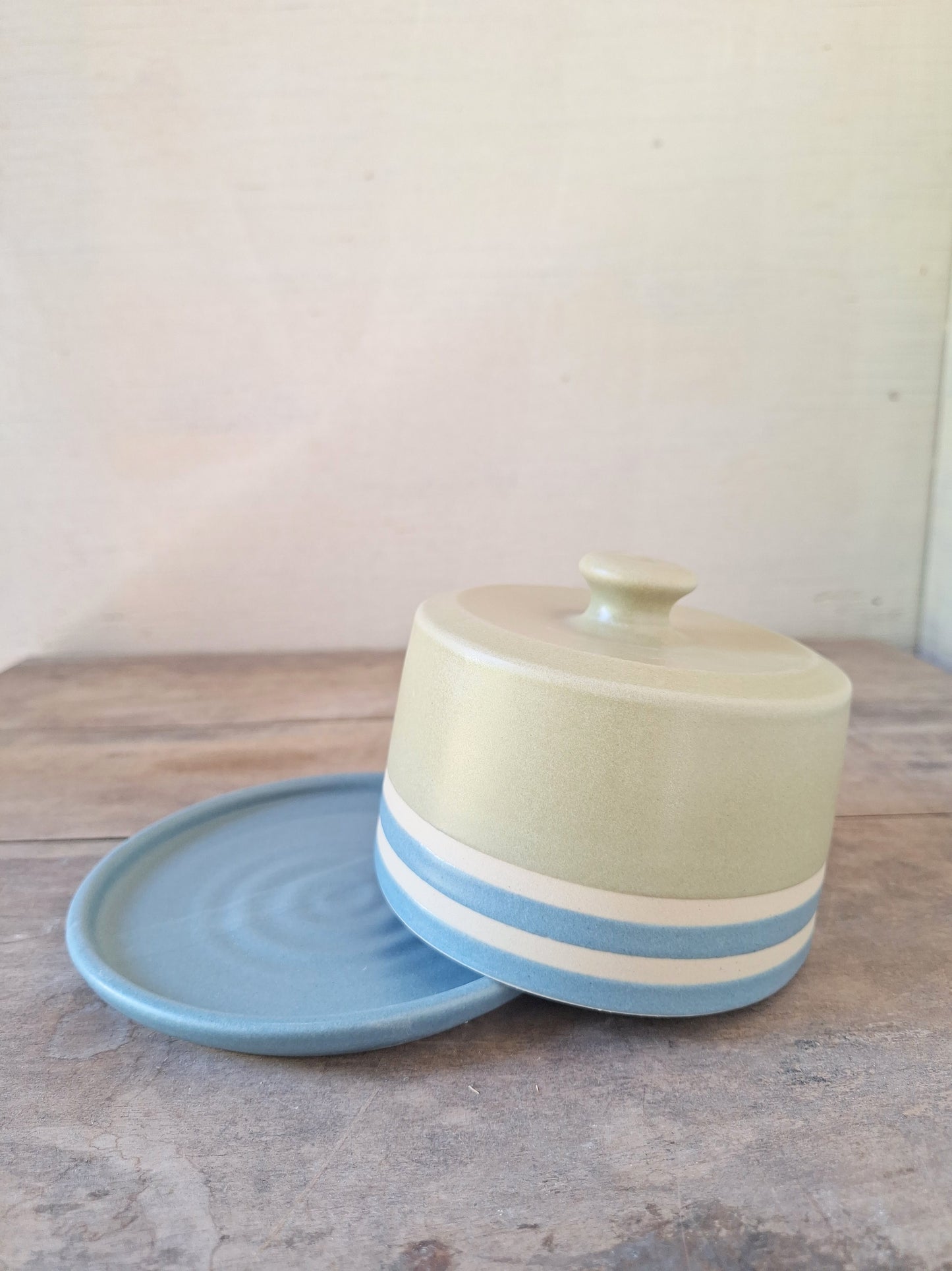 Avocado/Blue Striped Butter Dish