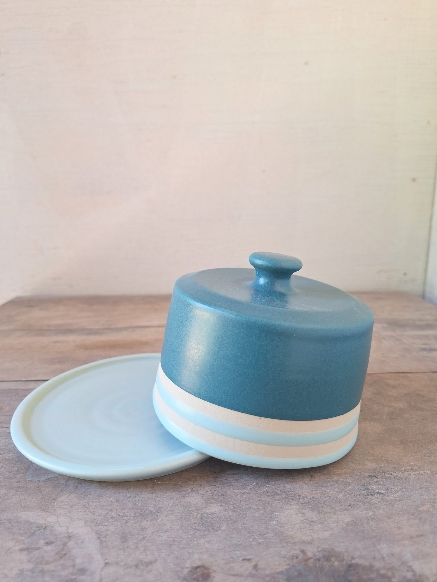 Teal/Blue Striped Butter Dish